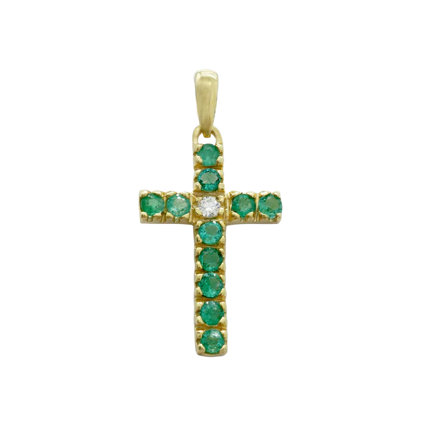 Classic Cross with Diamonds and Emerald Stones