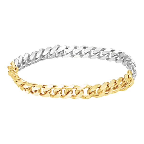 Two Tone 14k White and Yellow Gold Frozen Cuban Curb Chain Ring