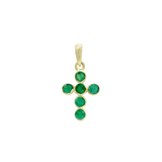 Bezel Set Cross with Emerald Stones