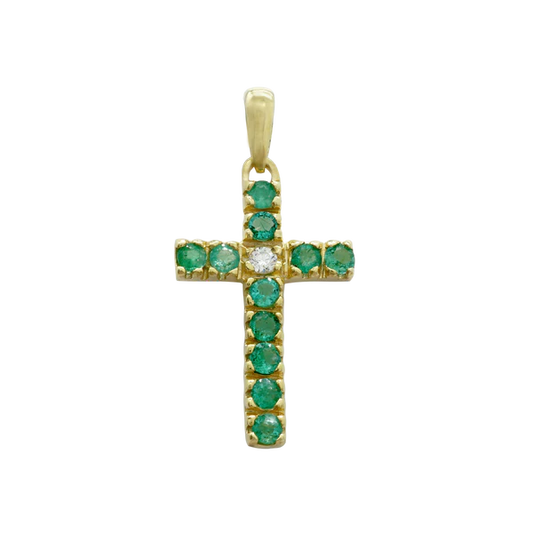 Classic Cross with Diamonds and Emerald Stones