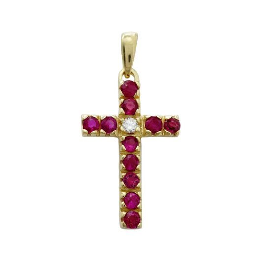 Classic Cross with Diamonds and Ruby Stones