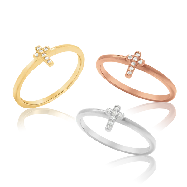 Stackable Cross Ring with Diamonds