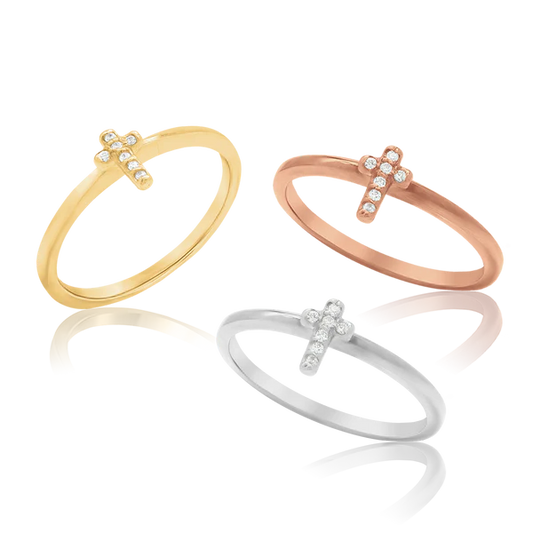 Stackable Cross Ring with Diamonds